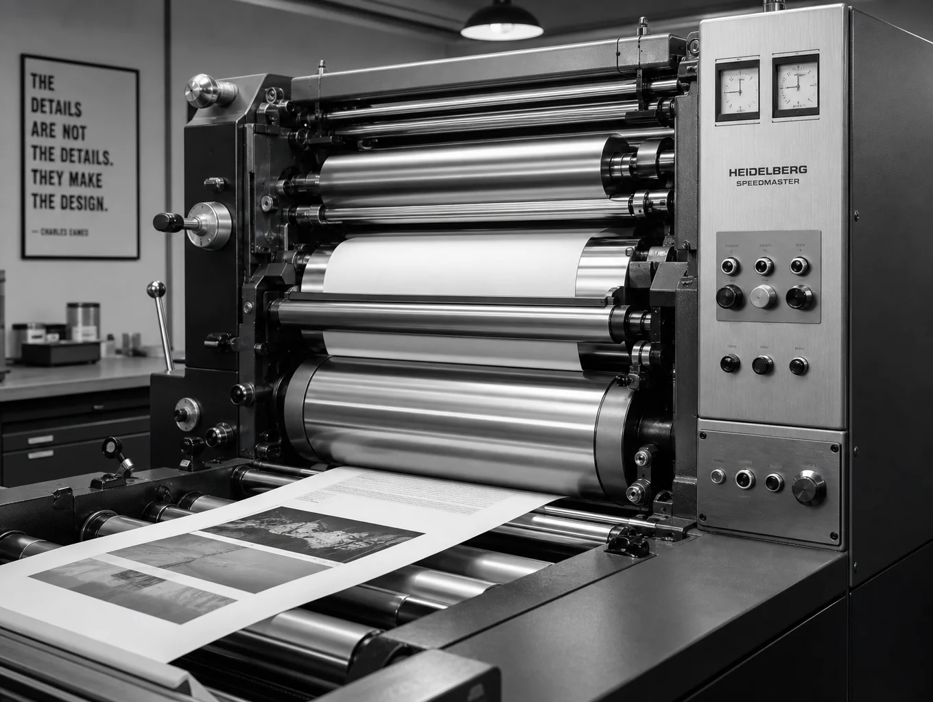 Precision commercial printer platen roller feeding paper cleanly