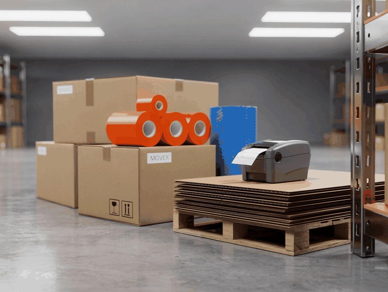 Industrial shipping facility with custom foam inserts and tension strapped printer crates